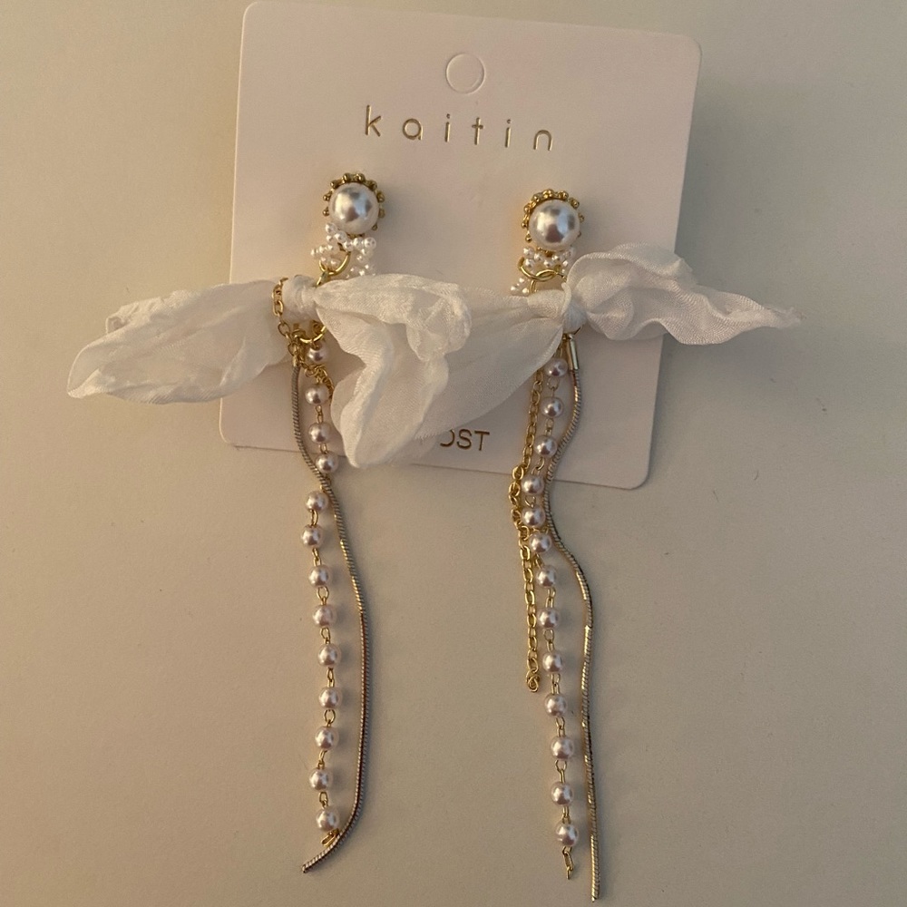 embellished pearl dangly earrings